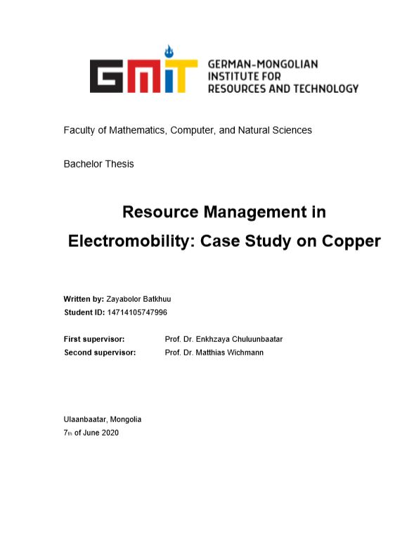 «Resource Management in Electromobility: Case Study on Copper» номын хавтас