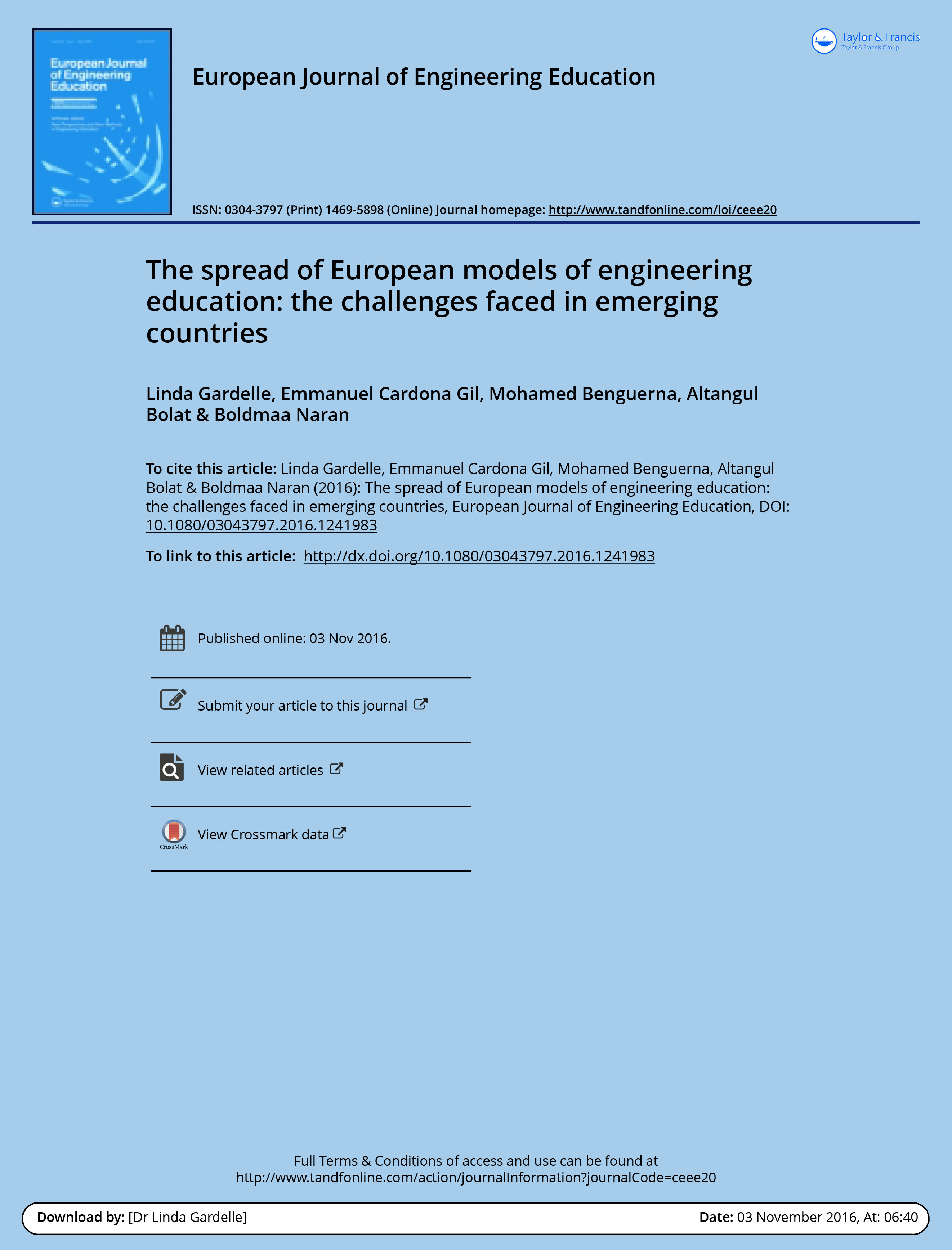 «The spread of European models of engineering education: the challenges faced in emerging countries» номын хавтас